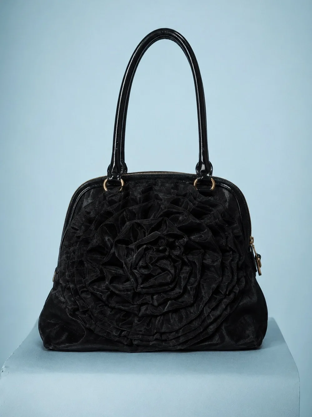 Valentino Garavani Petale Dome Tote Black Floral Appliqué Flower Tulle Mesh Bag🖤